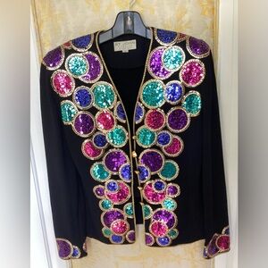St. John Black Jacket with Vibrant Sequin Bubbles